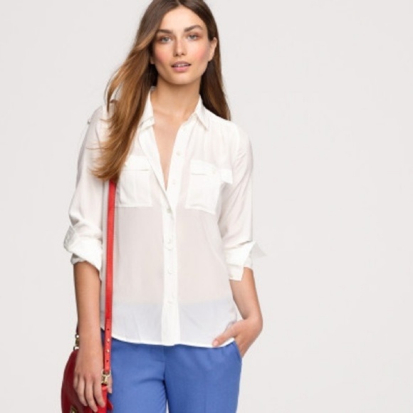 J. Crew Off White Silk Blythe Blouse w Pockets - Picture 2 of 8